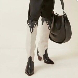 Isabel Marant Black and White Suede knee high Cowboy Boots